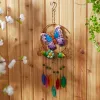 Butterfly Iron Ornament with Glass Leaves Wind Chime - Decorative Garden Hanging Decor