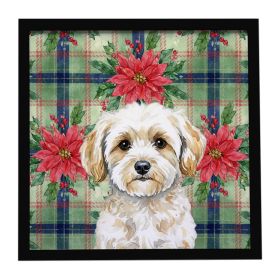 Maltipoo Christmas PoinsettIas Framed Metal Print Bathroom, Kitchen, Office, Home Decor Wall Art Ready to Hang, Square, 8X8