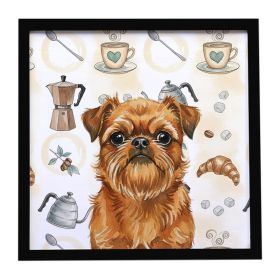 Belge Brussels Griffon Coffee Bar Framed Metal Print Bathroom, Kitchen, Office, Home Decor Wall Art Ready to Hang, Square, 8X8