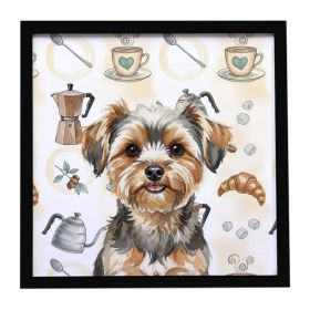 Yorkiepoo Coffee Bar Framed Metal Print Bathroom, Kitchen, Office, Home Decor Wall Art Ready to Hang, Square, 8X8