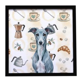 Blue Whippet Coffee Bar Framed Metal Print Bathroom, Kitchen, Office, Home Decor Wall Art Ready to Hang, Square, 8X8