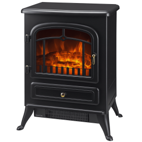 HOMCOM Fireplace Stove, Electric Fireplace Heater with Realistic LED Flames and Logs, 725W/1450W, Black
