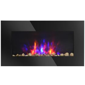 HOMCOM 28.5" 1450W Electric Wall-Mounted Fireplace with Flame Effect, 7 Color Background Light, Black