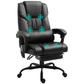 6-Point Vibration Massage Chair, Height Adjustable Reclining Computer Chair with Retractable Footrest, Black