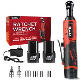 TQUAGGA Cordless Electric Ratchet Wrench Set, 12V, 45ftlbs,Variable Speed Power Ratchet Wrench,with Batteries2,Automotive Repair Tools, Electric (Option: 12V two batteries)
