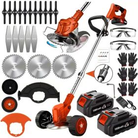 21V Electric Weed Eater With Wheels,Cordless Battery Weed Wacker With Charger, 2Batteries,3 In 1 Brush Cutter String Trimmer Grass Trimmer Lawn M (Option: Red)