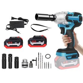 1Pc 3 In 1 Cordless Electric Impact Wrench Drill Screwdriver With Brushless Motor Max 3450RPM Variable Speed 2Pcs 6.0Ah Batteries 3 Sockets 3 Scr (Option: Blue)