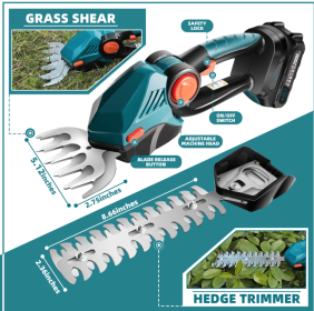 Cordless Hedge Trimmer, 2-in-1 Electric Handheld Grass Shears With 21V 2.0 Battery X2, Grass Trimmer, Mini Bush Trimmer Kit For Garden, Patio And (Option: Blue)