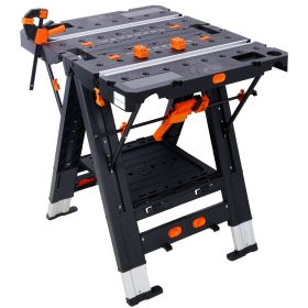 Portable Folding Work Table, 2-in-1 As Sawhorse & Workbench,  Large Load Capacity With 2pcs Clamps (Option: Black)