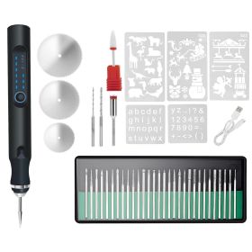 1Set Electric Engraving Pen With 33Pcs Burr Bits 5Pcs Stencils 3 Gears Speed Rechargeable Cordless Professional Engraver Etching Machine For Jewe (Option: Black)