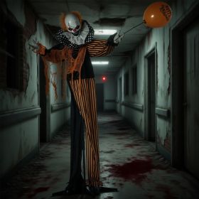 65inch Life Size Outdoor Halloween Decorations Talking Circus Clown With A Balloon, Animated Prop With Sound And Motion Activated, Light Up Eyes, (Option: Multi Color)