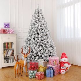 7 FT Pre-lit Snow Flocked Christmas Tree, Artificial Hinged Xmas Pine Tree With 1000 Branch Tips, 400 Lights And Remote Control For Holiday Party (Option: Default title)