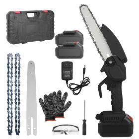 1Set Electric Mini Chainsaw Portable Handheld Cordless Small Chain Saw Battery Powered With 2Pcs 1200mAh Rechargeable Batteries 8in Chains Gloves (Option: Black)