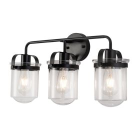 3-Light With Clear Glass Shade,Modern Sconce, Industrial Indoor  Light Fixture For Bathroom Living Room Bedroom Over Kitchen Sink,E26 Socket,No B (Option: Black)