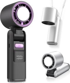 Portable Handheld Fan, Speed Adjustable Turbo Mini Fan, Reduced Temperature Mode, Rechargeable Digital Display Foldable Personal Fan With Night L (Color: Black)