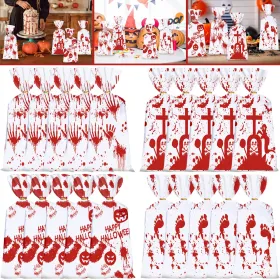 50Pcs Halloween Cellophane Candy Bags With Twist Ties Horrific Bloody Treat Bags 4 Pattern Gift Goody Snack Sweet Bags For Halloween Murder Theme (Option: Multicolour)