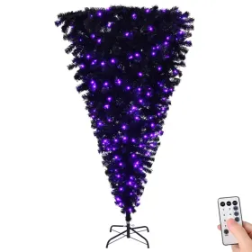 6 FT Pre-lit Upside Down Artificial Christmas Tree, Black Halloween Tree With 250 Purple Lights And Pumpkin & Skull Ornaments (Option: As picture)