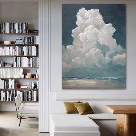 Hand Painted Oil Painting White Cloud Textured Wall Art Blue Sky Painting Cloud Painting Minimalist Cloud Wall Art White Cloud Art Blue Sky Wall (Style: 01, size: 100X150cm)