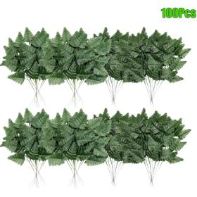 Artificial Fern Leaves Stem Green Cemetery Leaf Picks Wedding Flower Arrangements (Option: Dark Green)